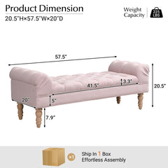Button-Tufted End of Bed Bench,Large Upholstered Ottoman,Foot Rest with Legs,Footstool with Rolled Arms,Upholstered Fabric Bench,Indoor Bench for Bedroom,Living Room,Entryway,Pink