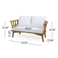 Outdoor Wooden Loveseat with Cushions - White/Teak - 55.50" W x 27.00" D x 25.50" H
