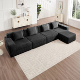 Modular 4 Seat L Shape Sectional Boneless Sofa, Cloud Sectional Couch with Deep Seat, Modern Modular 4-Seat Sofa Couch with Throw Pillows and 1 Movable Ottoman, Corduroy Fabric Black