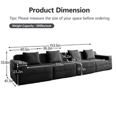 Modular 4 Seat Boneless Sofa, Cloud Sectional Couch with Deep Seat, Modern Modular 4-Seat Sofa Couch with Throw Pillows Corduroy Fabric Black