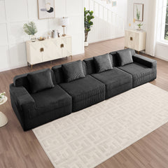 Modular 4 Seat Boneless Sofa, Cloud Sectional Couch with Deep Seat, Modern Modular 4-Seat Sofa Couch with Throw Pillows Corduroy Fabric Black
