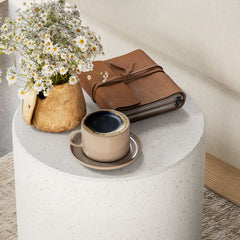 HOMCOM Round Side Table, Lightweight Accent Table with Terrazzo Finish, End Table with 4 Adjustable Feet for Indoor, Outdoor, Cream White