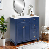 36" Blue Bathroom Vanity with Ceramic Sink - Soft-Close Drawers, Solid Wood Frame, Multi-Organizer Storage , 92x47x86cm