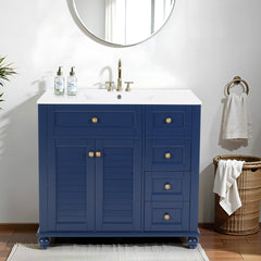 36" Blue Bathroom Vanity with Ceramic Sink - Soft-Close Drawers, Solid Wood Frame, Multi-Organizer Storage , 92x47x86cm
