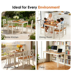 5-Piece Kitchen Dining Set, Solid Rubberwood Table & 4 Chairs, Grey & Dark Brown Space-Saving Design for Small Spaces, Easy to Clean, for Apartment & Restaurant