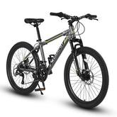 S24102 24 Inch Mountain Bike Boys Girls, Steel Frame, Shimano 21 Speed Mountain Bicycle with Daul Disc Brakes and Front Suspension MTB