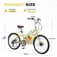 6 Speed, Steel Frame, Multiple Colors 24 Inch Bike,Commuter Bike for Adults