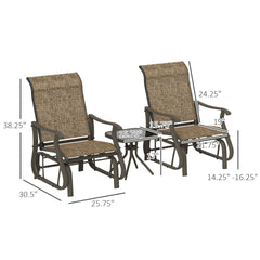 Gliding Chairs,Outdoor Gliders Set Bistro Set with Steel Frame, Tempered Glass Top Table for Patio, Garden