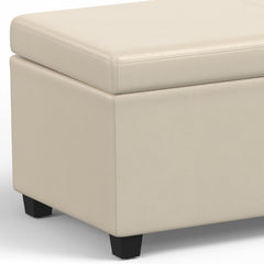 Avalon 54 inch Wide Extra Large Storage Ottoman Bench in Satin Cream PU Faux Leather