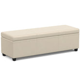 Avalon 54 inch Wide Extra Large Storage Ottoman Bench in Satin Cream PU Faux Leather