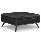 Owen 40 inch Wide XL Square Coffee Table Storage Ottoman in Distressed Black Vegan Leather
