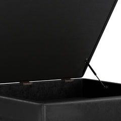 Owen 40 inch Wide XL Square Coffee Table Storage Ottoman in Distressed Black Vegan Leather