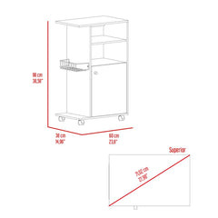 Clip Kitchen Cart, Single Door Cabinet, Four Casters -White