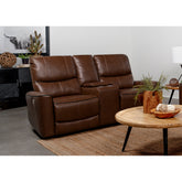 Denson Saddle Brown Upholstered Power Reclining Loveseat