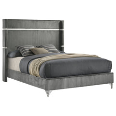Malcolm Grey Upholstered Queen Wingback Bed