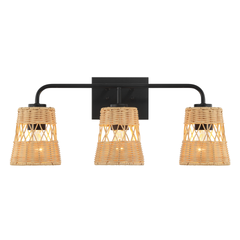 Moonlit Three Lights Wall Sconce With Rattan Shade, Bathroom Lighting Fixtures Over Mirror