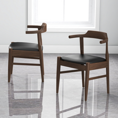 New Design Leon Mid-Century Modern Leather Dining Chair (Set of 2)