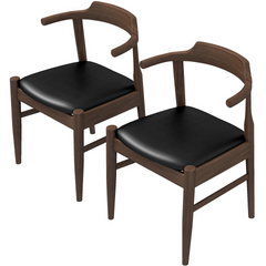 New Design Leon Mid-Century Modern Leather Dining Chair (Set of 2)