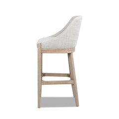 Newport 30.5" Coastal Curved Back Upholstered Barstool, Two-Tone Neutral Gray Polyester Wool Blend