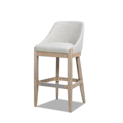 Newport 30.5" Coastal Curved Back Upholstered Barstool, Two-Tone Neutral Gray Polyester Wool Blend