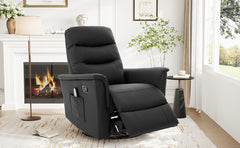 Manual Recliner Chair Rocking and Swivel Recliner Nursery Rocking Recliner Massage Recliner with 8-Point Massage Function and Adjustable Backrest for Living Room, Bedroom and Nursery, Black