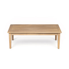 Outdoor Acacia Wood Loveseat with Coffee Table, Light Teak Frame, Beige Cushion