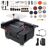 100W Multi-Functional Table Saw Mini Desktop Electric Saw Cutter Speed & Angle Adjustable 16MM Cutting Depth with Blade Flexible Shaft and More Accessories for Wood Plastic Acrylic Cutting