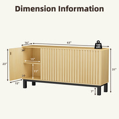 Sideboard Storage Cabinet, Fluted Credenza Buffet Cabinet with Doors and Shelves for Kitchen and Living Room, Walnut