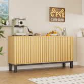 Sideboard Storage Cabinet, Fluted Credenza Buffet Cabinet with Doors and Shelves for Kitchen and Living Room, Walnut