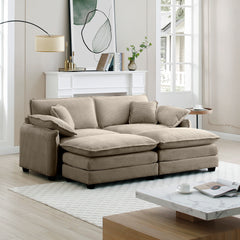 Two-Seater Theater Sofa with 2 Footrest, 2-Seater Sofa with Ottoman for Small Living Spaces,Tan Corduroy