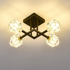 Modern Luxurious Crystal Ceiling Light, 4 Lights (BO INCLUDED Bulb) Modern Crystal Ceiling Light for Dining Room, Pendant Lamp Ceiling Lighting for Living Bedroom Hall Balcony --Matte Black