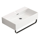 White Vessel Sink, Small Vessel Sink for Bathrooms with Towel Rack, Small Wall Mount Bathroom Sink with Faucet Hole