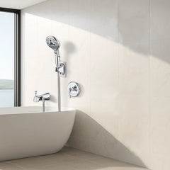 Lift-Up Diverter Bathtub Faucet with 6 Settings Handheld Shower in Chrome (Rough-in Valve Not Included)
