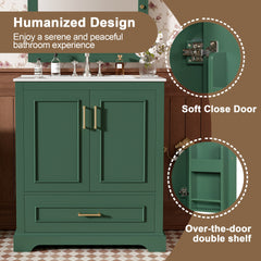 30" Bathroom Vanity with Sink, MDF and Solid Wood Frame, 1 Divider Drawer and 2 Soft-close Doors (Double Shelf on Door), Freestanding Vanity