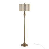 Ashland 63" Contemporary Metal Floor Lamp in Gold Metal with Laser Cut Metal and Off-White Linen Shade from Grandview Gallery by LumiSource