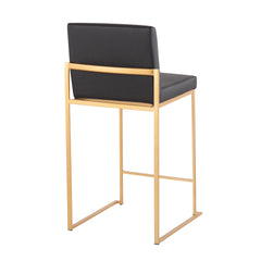 Fuji 26" Contemporary High Back Counter Stool in Gold Steel and Black Faux Leather by LumiSource - Set of 3
