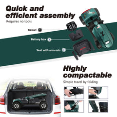 MAX PLUS EMERALD Wheels Outdoor Compact Mobility Scooter with 2pcs*20AH Lead acid Battery, 16 Miles, Cup Holders & USB charger Port