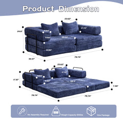 Compression Sofa,Convertible Floor Sofa Bed with Fixed-Shape Frame, Loveseats Boneless Modular Sectional Sofa,No Assembly Required,Chenille fabric,for Living Room Bedroom,Dark Blue