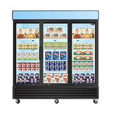 ORIKOOL Glass Door Merchandiser Freezer 70 Cu.ft Swing Door Commercial Reach-In Display Freezers with LED Top Panel Upright Freeze Storage