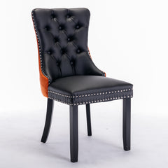 A&A Furniture,Nikki Collection Modern, High-end Tufted Solid Wood Contemporary PU and Velvet Upholstered Dining Chair with Wood Legs Nailhead Trim 2-Pcs Set,Black+Orange, SW2101BO