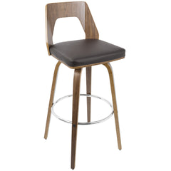 Trilogy Mid-Century Modern Barstool in Walnut and Brown Faux Leather by LumiSource - Set of 2