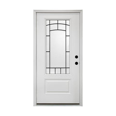 36 x 80 Smooth Fiberglass Entry Door with Brickmould,3/4 View Frosted Glass - Classic Style for Home's Front Entrance, Vinyl Frame, Left Hand Inswing,White Primed Knock-Down Door New Packaging