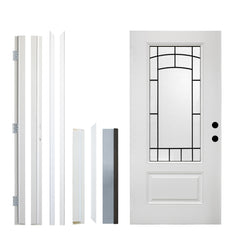 36 x 80 Smooth Fiberglass Entry Door with Brickmould,3/4 View Frosted Glass - Classic Style for Home's Front Entrance, Vinyl Frame, Left Hand Inswing,White Primed Knock-Down Door New Packaging