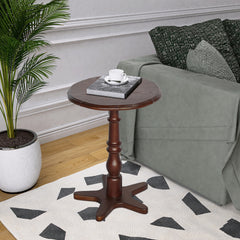 15.75 inch Round Small End Table, Wooden Pedestal Side Coffee Tables, Vintage Accent Nightstand for Living Room, Bedroom, Entryway (Walnut)