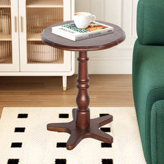 15.75 inch Round Small End Table, Wooden Pedestal Side Coffee Tables, Vintage Accent Nightstand for Living Room, Bedroom, Entryway (Walnut)