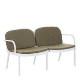 Luna Outdoor Patio PP Loveseat, White Frame with Green Cushion