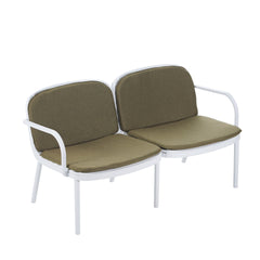 Luna Outdoor Patio PP Loveseat, White Frame with Green Cushion