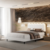 Lambswool Petal Headboard Bed Frame Cream Style Bedroom Soft Bed with Atmosphere Light, Full