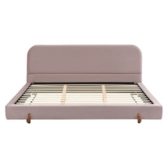 Unique Design, Pink Velvet and Solid Wood Legs Upholstered Bed Frame, King