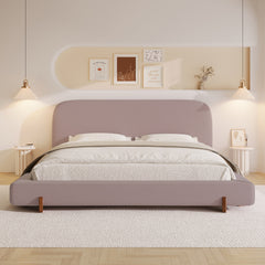 Unique Design, Pink Velvet and Solid Wood Legs Upholstered Bed Frame, King